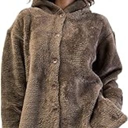 Dark Grey Fur Button Placket Hooded Jacket-image-44