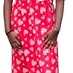 Heart Print Maxi Dress, Puff Sleeves, Pink Cotton, Ankle Length-image-20