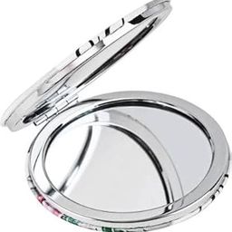 OJ Multipurpose Pocket Double side Foldable Magnifying Compact Mirror Women Portable Travel Makeup Mirror Light weighted Vanity Accessories Small Size Multi Design Color Round Shape Pack of 1pc-1