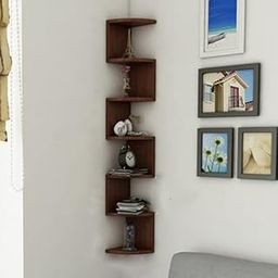 HIURYD Zig Zag Engineered Wood Floating Corner Rack Shelves for Living and Bedroom Decoration (MDF- Medium Density Fiber) Corner Décor(Many Colors are Available) (Large, Brown)-13