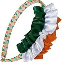 Handmade Tricolour Hairband for Girls – Orange White Green Flower with Pearl Center – Diamond Ribbon Base – Republic Day/Independence Day TFS1 (Pack of 1)-image-28