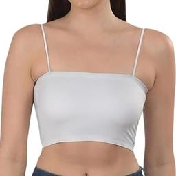 Women Nylon Spandex Crop Camisole Crop Spaghetti Strap Seamless Soft Comfortable Bralette Regular Fit Cami Tank Top for Girls-11