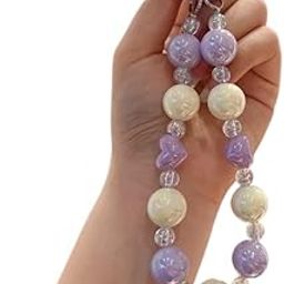 ZIBUYU® 1Pcs Phone Charm-Sweetly Stylish Beaded Chain Phone Charm, Purple Heart Beads Stylish Glossing Acrylic Beads Phone Charm Wristlet with Insert Pad, Phone Accessories Gift for Girls-picture-24