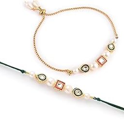 Rakshabandhan Diamonds, Pearls Floral Designer Bhaiya Bhabhi Couple Rakhi with Roli Chawal || Traditional Colorful Thread Lumba Rakhi For Bhabhi-image-40
