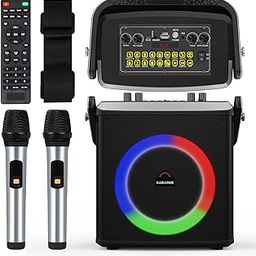 Karaoke Machine for Adults and Kids, Bluetooth Karaoke Speaker with 2 Wireless Microphones, Portable Karaoke Machine with LED Light PA System Support TF Card/USB/AUX, Home Party Speaker, Black-image-36