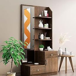 Bniture Wooden Dressing Table for Bedroom with 2 Drawer, Mirror and Huge Storage Space | Long Dresser Vanity Table with Mirror (Flower Wenge)-image-74