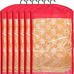 Kuber Industries Woven Hanging Saree Cover Wardrobe Organiser With Hanger|Zipper Closure|Pack of 6 (Red)-picture-25