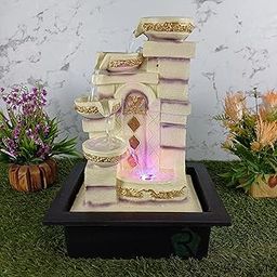 RUPANNA 4 Step Ethnic Bowl Table Top Water Fountain with RGB LED Light for Home Décor/Gift/Vastu/Pooja/Reception/House Warming (Color: Yellow Stone)-picture-14