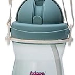Adore Idaho Leakproof Kids Sipper with Shoulder Strap | 300ml Baby Water Bottle for 2 Years | 360-Degree Drinking Sippers for Kids | Straw Sipper for Baby & Toddlers (Green)-12