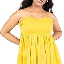 Women's Cotton Tube Tiered Back Bow Tie Top (Yellow)-picture-50