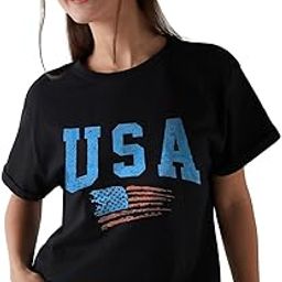Oversized Printed T-Shirt for Women | Stylish Loose Fit Cotton Tshirt | Casual Baggy Half Sleeve Graphic Tee | Trendy Printed Tshirt for Women (USA, BLK, XXL)(XXL_WTS_134_USA_BLK_BZ)-image-75