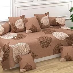 FASSCETE Soft Glace Cotton Designer Printed Diwan Set, 1 Single Bedsheet, 2 Bolster Covers, 5 Cushion Covers,Multicolor - 8 Piece-32