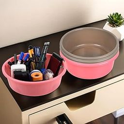 Pack of 4 Desk Organizer | Stationery Organizer Tub | Multipurpose Storage Organizer | Office Supplies Organizer for Pen-Pencil-Staplers | Desktop Organizer | 4 LTR | Pink & Brown-image-78