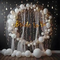 Hemito 50 Pc Bride to be decoration set combo -White Gold Chrome Confetti Balloons With Fairy LED Lights| Bridal Shower Decorations Kit| Bachelorette Party Decoration for Bride Banner-28