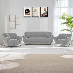 TANAVE Nayra 3+1+1 Chesterfield Sofa Set | Luxurious Grey Velvet Upholstery | Solid Sal Wood Frame | Channel Tufted Back | 5 Seater Sofa for Living Room, Bedroom & Home Office | Pre-Assembled-image-88