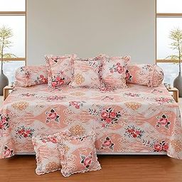 LCF Decorative Frill Designer Diwan Set (1 Diwan Bedsheet, 2 Designer Frill Bolster Cover, 5 Designer Frill Cushion Cover (Pack of 8 Pieces)-image-94