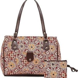 SANDUK 3-Partition Handbag with Matching Pouch – Handcrafted Tote Bag for Women (15x12 inches)-image-37