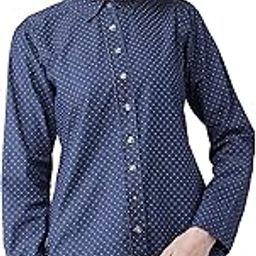 Women's Navy Blue Cotton Polo Neck Full Sleeves Denim Polka Dot Printed Shirt Regular Length Buttoned Closure Shirt-picture-16