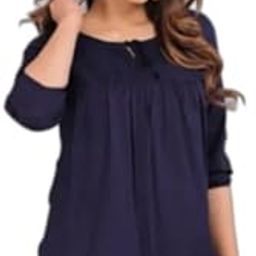 Chic Blue Women’s Top – Viscose Rayon Three-Quarter Sleeves Modern Casual Wear | Trendy & Comfortable Fit-picture-0