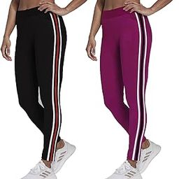 Gym wear Leggings Free Size Combo Workout Trousers | Stretchable Striped Jeggings | Yoga Track Pants for Girls & Women (Free Size 28-34 inch Waist)(2 Pack)-image-28