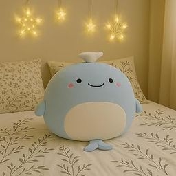 HANKLEY Plush Pillow Lovely Whale Stuffed Animal Soft Toy 40cm | Cute Cushion Cartoon Plushie Gift for Birthday, Kids Adults, Huggable Cuddly and Realistic Soft Toy, Blue-4