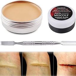Meicoly Makeup Skin Wax Special Effects Halloween Set Stage Fake Wound Scar,Molding Scars Wax with Spatula,Coagulated Blood Gel,02-image-11