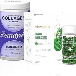Beautywise Hair Rescue, Biotin & Keratin, Hair Aminos, Vitamins, Dht Blocker Hairfall Control & Growth + Marine Collagen Proteins Powder, Skin Healthy & Nourished ( 60 Capsules + 250G Combo)-23