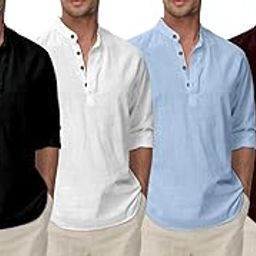 Combo Men's Kurta Shirt Pack of 4 Cotton Blend | Solid Color, Mandarin Collar Short Kurta for Men | Regular Fit Ethnic & Casual Wear-image-21