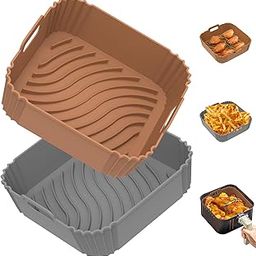 Redfly 2 Pack Silicone Air Fryer Liners, Square Reusable Non-Stick Basket Inserts for 4-5 QT Air Fryers, Dishwasher Safe Parchment Paper Replacement Accessories Brown & Gray-image-30
