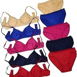Women's Plain Solid Bra Underwear Non Padded Lingerie Set (Pack of 5)-image-14