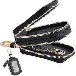 Smart Key Case, 2-Piece Storage, Car Key Case, PU Leather, Clear Window, Includes Key Chain Carabiner (Unisex/Gift Compatible), Vertical Opening, Double Zipper Design, Double Key Ring, Smart Key-1