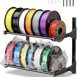 AHOWPD Wall Mount Filament Storage Rack- Wall Mount 3D Printer Filament Storage Rack 2 Tier Filament Spool Holders Racks, Heavy Duty Metal Shelf for PLA/ABS/TPU, Filaments Organzied (Black)-0