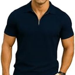 V-Neck with Zip Closure Type T-Shirt || Half Sleeves Casual Regular Wear T-Shirt for Men (Pack of 1)-image-40