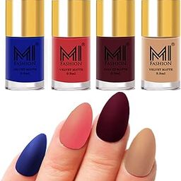 MI FASHION Velvet Matte Nail Polish Set Lacquer And Highly Pigmented Intsense Color 9.9mlRoyal Blue, Light Peach, Red Wine, Nude (Pack Of-4)-image-73