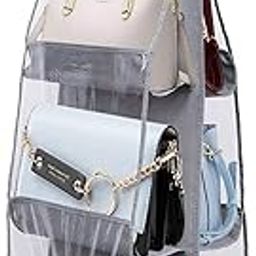 Everbuy® 6 Pocket Foldable Hanging Purse Handbag Organizer for Storage Ladies Women Large Clear Hand Bag Storage Organizer-(Grey,PVC)-image-30