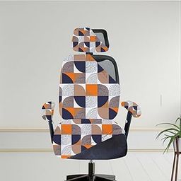 ELEGANTA Stretchable Office Chair Cover Set with Headrest & Armrest Covers | Soft & Washable Office Computer Desk Chair Slipcover and Seat Protector for Office Chair | Pack of 1 (New Multri C)-image-69