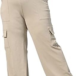 Women's Plus Size Ribbed Wide Leg Cargo Pants with Adjustable Drawstring Waist | Side Pockets & Flap Utility Pockets | Cargos Trouser Pant-image-29