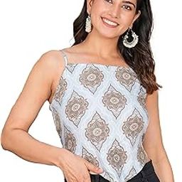 Women's Blue Floral Printed Smoking Handkerchief Top-image-34