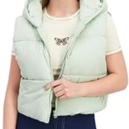Women's Puffer Vest with Hood, Mint Green, Cropped Length, Sleeveless Winter Jacket-29