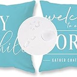 TAJWE Blue Outdoor Pillow Covers Waterproof 16x16 Set of 2 Welcome to Our Porch Stay Awhile Cushion Cases for Patio Furniture Sofa Couch Decor-image-19
