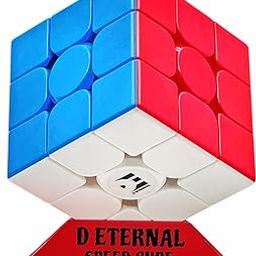 D ETERNAL Kid Cube 3X3 Speedcube High Speed Stickerless Magic Puzzle Game Toy 3 By 3 With Cube Stand,Multicolor-0