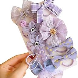 SYGA 10-Piece Hair Tie Set for Girls & Women - Stylish Bows, Glitter Mesh, Plaid Butterfly & Floral Patterns, Sweet Princess Hair Accessories (Purple)-image-65