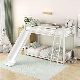 Smake mart Metal Bunk Bed Frame for Kids | Twin Over Twin Metal Bunk Bed with Slide for Bedroom Living Room Home (White)-image-44