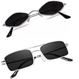Unisex Combo offer pack of 4 shades glasses pathan Sunglasses Rectangle Retro Vintage Narrow Women::Men Small Narrow Square Sun Glasses Combo offer pack of 4 Bcateye-499-30