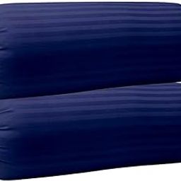 Trance Home Linen 100% Cotton 16x32 inch 200TC Striped Bolster Cover | Round Bed Side Long Bolster Pillow Cover to fit 24" Length 9" Dia | Pack of 2 Bolster Cover only (16x32 inch, Navy Blue)-image-55