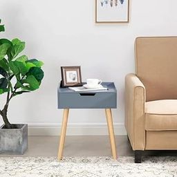 WOOD LED Modern Bedside Table with Drawer, Space Saving Living Room Furniture, Wooden Home decore end Table with Folding Legs-Grey-image-64