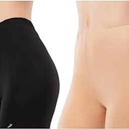 Lumeva Women's Stretchable Cycling Shorts – Pack of 2 (Beige & Black) | Skin Fit Tights for Gym, Sports, Yoga, Running & Under Dresses-image-2