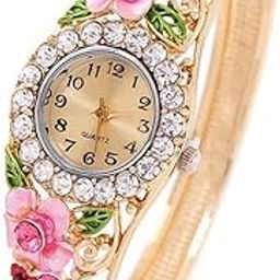 Watch Bracelet for Women Floral Design Multicolor Crystal Gold Plated Watch Kada Bracelet for Women and Girls.…-0