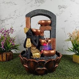 MERUPAM Gautam Buddha Tiered Tabletop Fountain - Multicolor | LED Fountain for Home Décor with Adjustable Water Flow | Relaxing Meditation Indoor Home & Office Desk Decoration-image-98