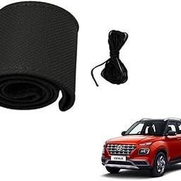Auto Hub Leathe-rite Car Steering Wheel Cover Compatible with Hyundai Venue Car Steering Cover, (Color-Black -Size-Big)-image-71